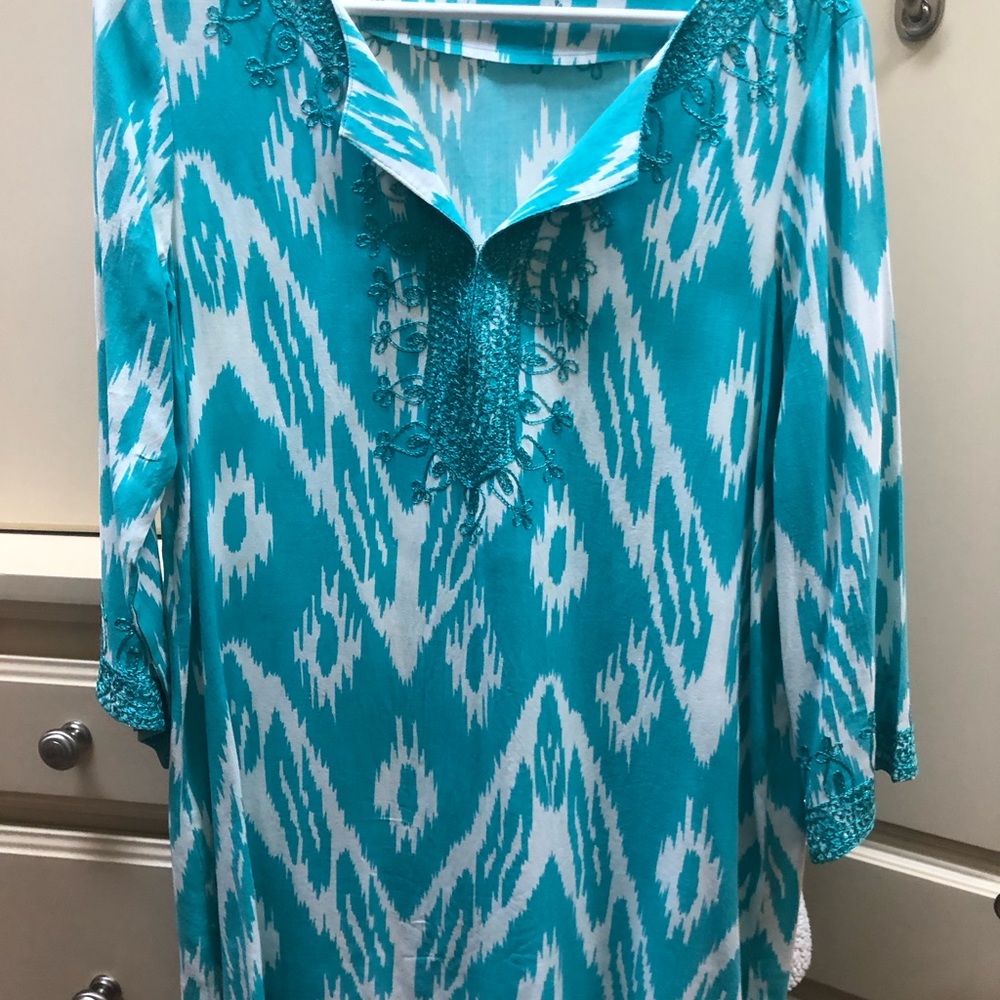 Turquoise/white Grecian inspired top